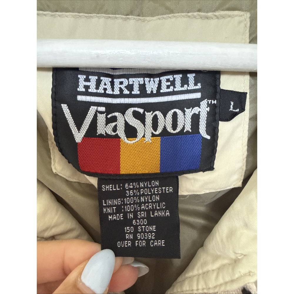 Vintage Hartwell Viasport Beige Windbreaker Bomber Jacket Sz L Nautical - Picture 3 of 8